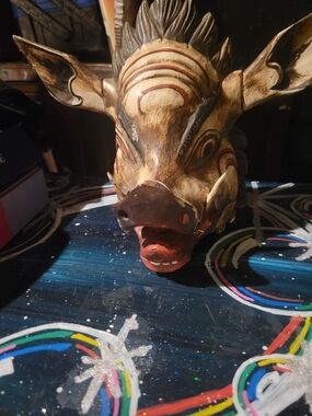 African Hand Carved Tribal Boar Mask